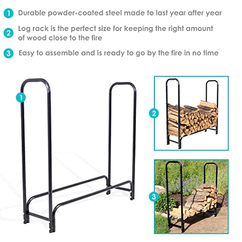 Sunnydaze 4-Foot Firewood Log Rack - Outdoor Black Powder-Coated Steel Fireplace Wood Stacker Holder - Indoor And Outdoor Metal Firelogs Storage Accessory #TOP4