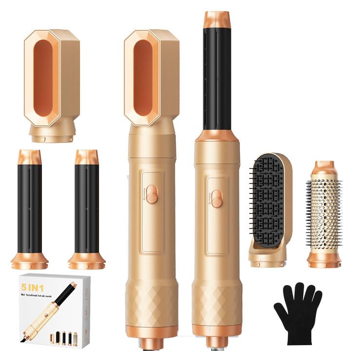 5 in ONE Blow Dryer Brush, Curling Wand Hair Styling Tools Set, Ionic Hot Air Hair Dryer, Massage Oval Hair Dryer, Left&amp;Right Hair Curlers 100-120V