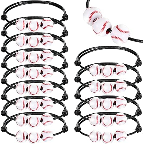 Inbagi 30 Pcs Ball Bracelet Sports Party Favors Ball Wristbands Sports Charm Bracelets Jewelry Sports Adjustable Braided Rope Bracelets for Teens Boys Girls Adults Sports Team Gifts(Black,Baseball)