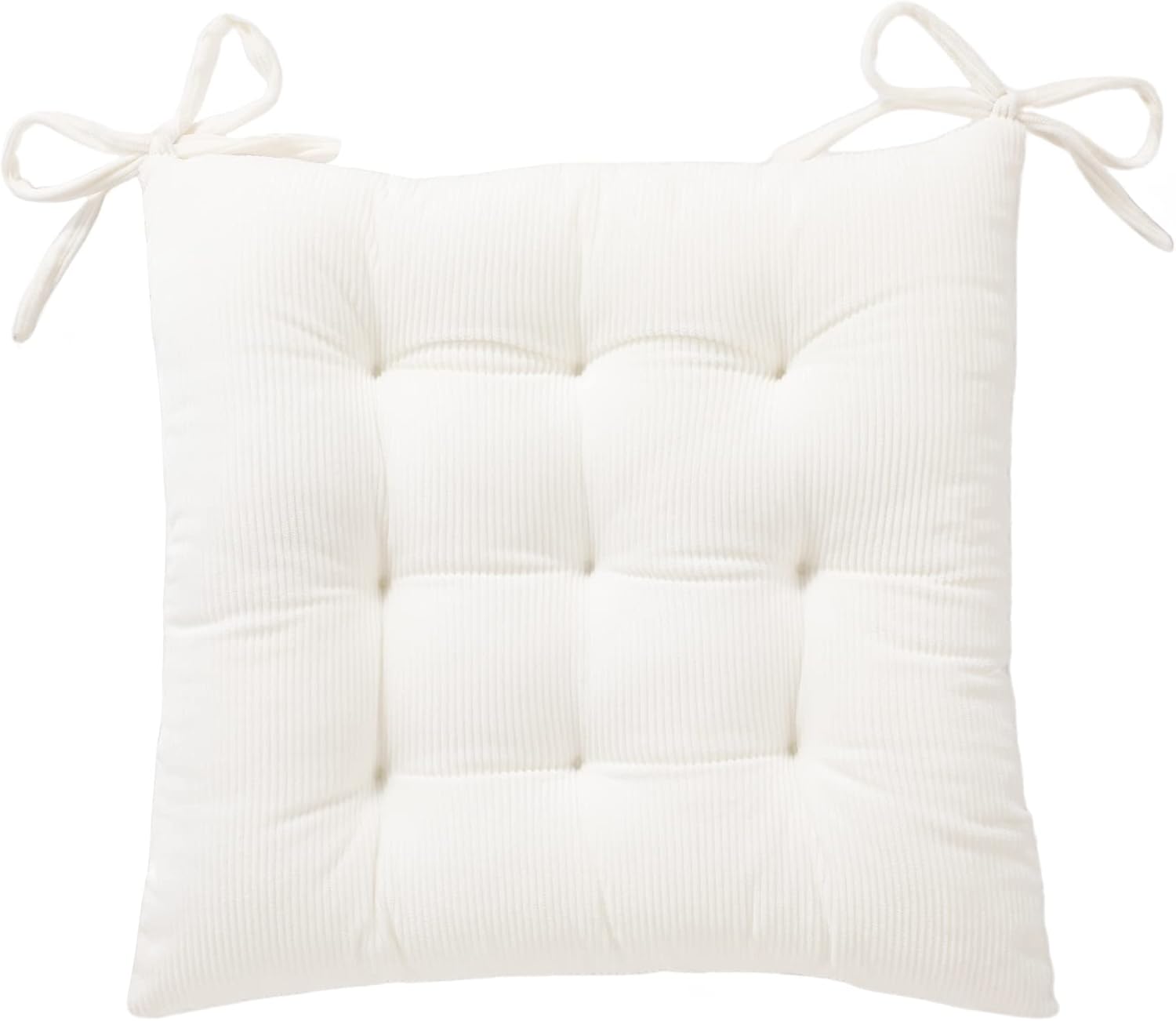 HLOVME Corduroy Chair Cushion with Ties Ultra Soft Warm Floor Cushion for Kids Reading Nook Comfortable Square Seat Cushion for Adult 15.7”x15.7”, White White 1 Count (Pack of 1)