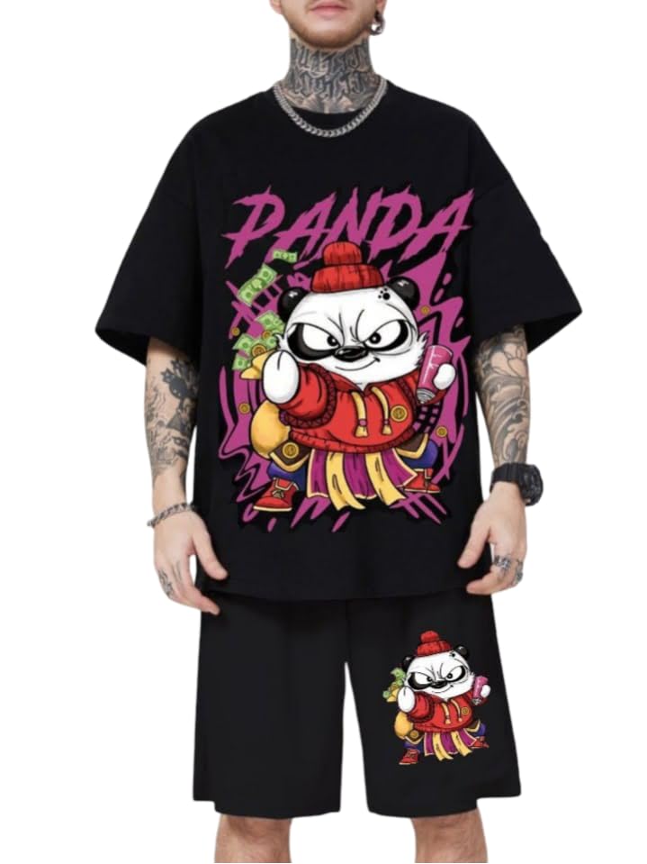 Mens Cotton Blend Casual Co-ord Set – Oversized T-Shirt and Shorts Sleepwear Set