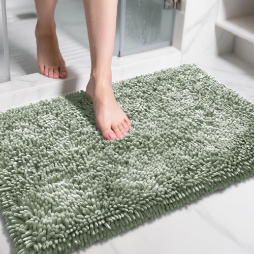 Image of Yimobra Large Bathroom Rug Non Slip 36x24 Inch, Extra Thick Soft Absorbent Chenille Bath Mat, Machine Washable Bath Rugs for Bathroom Floor, Tub and Shower, Home Decor Accessories, Sage Green