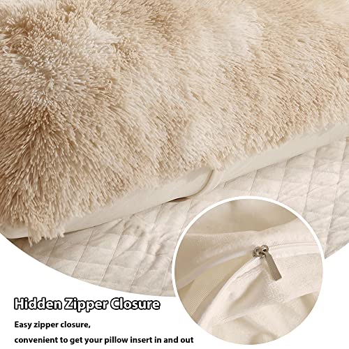 Liferevo 2 Pack Shaggy Plush Faux Fur Pillow Shams,Decorative Throw Pillow Covers,Velvety Soft Marble Print Furry Cushion Case,Luxury Pillowcases With Zipper Closure(Tie Dye Light Beige,20"X26") #TOP4