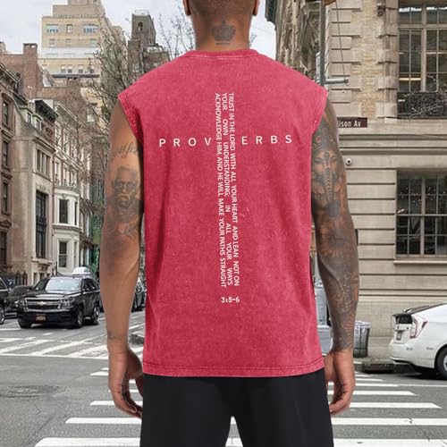 Image of Christian Gym Workout Tank Tops for Men Vintage Bible Verse Cross Graphic Sleeveless Muscle Shirts Acid Wash Tanks Top