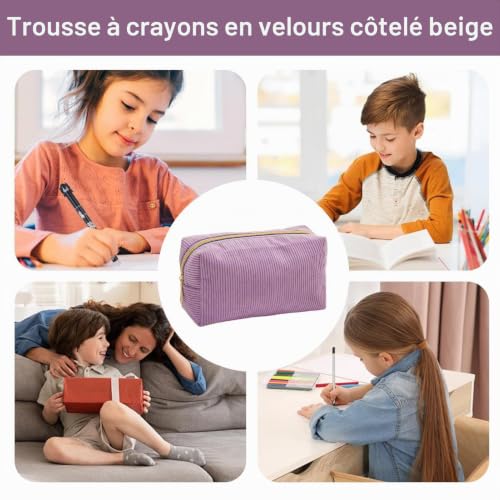 Palaufr Trousse À Crayons En Velours Côtelé, Grande Capacité Trousse Scolaire, Avec Fermeture Éclair, Porte-Stylos Pour Marqueurs Bureau École Femmes Filles – vue 4