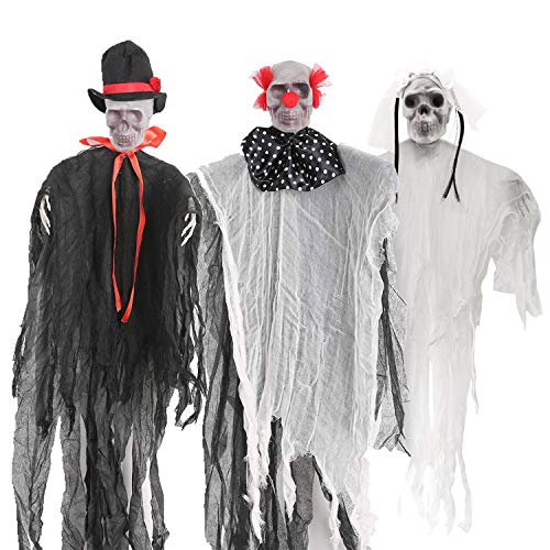 GEJRIO Halloween Hanging Ghost, Set of 3 Hanging Skeleton Ghost, Animated Scary Ghost Decorations, Hanging Decorations for Halloween Decorations Yard Outdoor Indoor Party Bar,Â 1 (23.5â€™â€™)and 2(31.5â€™â€™)