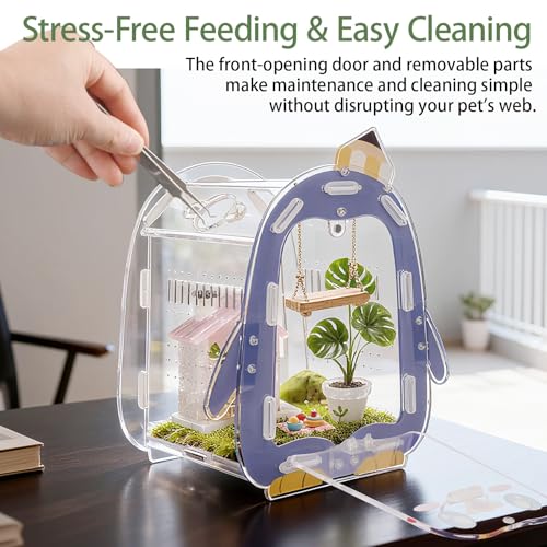 Image of Jumping Spider Enclosure, Penguin Style Small Spider Terrarium with Magnetic Feeding Hole, Escape-Proof Habitat for Tarantula, Mantis, Beetle