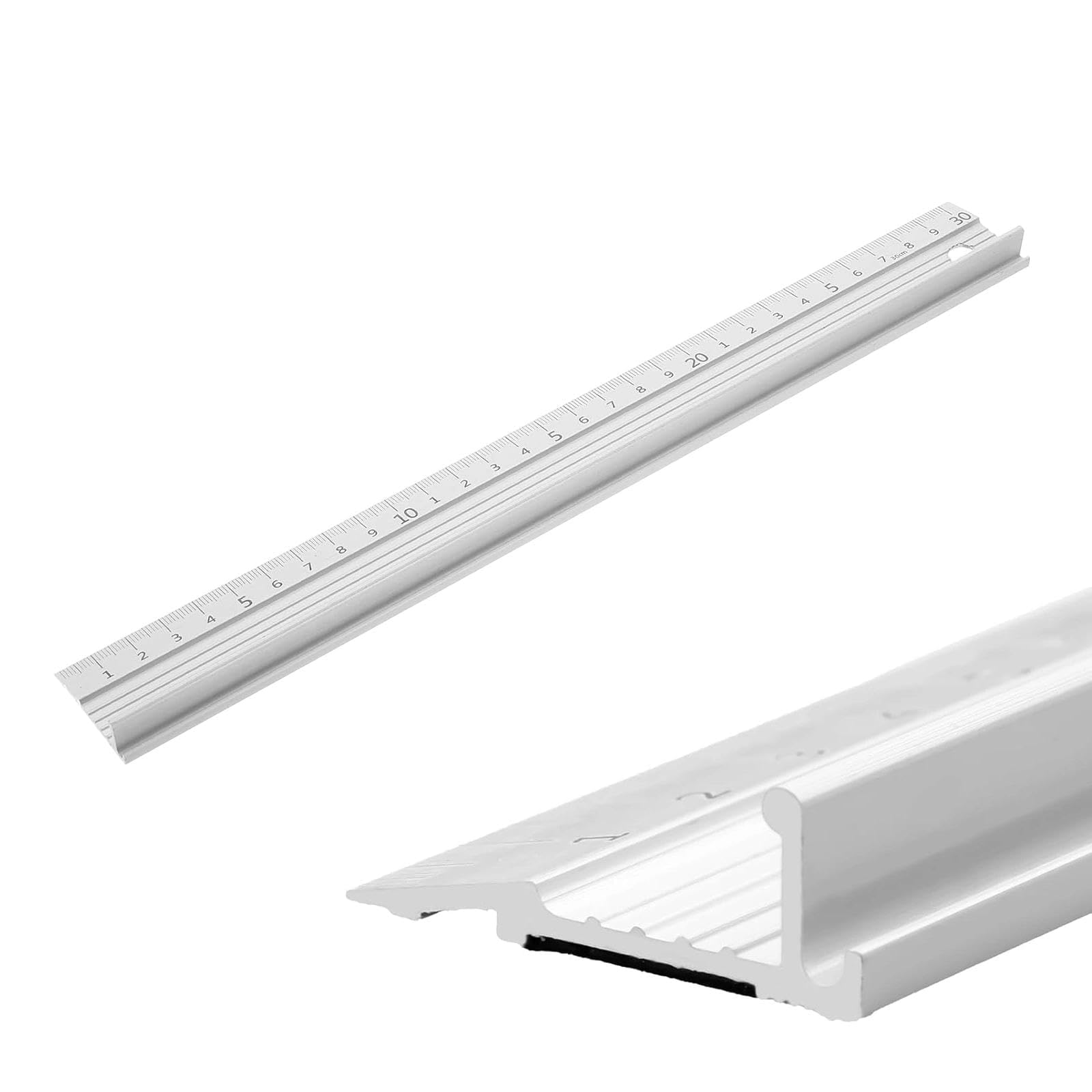 Haoxizi Silver-30Cm White Aluminium Cutting Ruler, With Raised Grip, Metal Safety Ruler, Multifunctional Precision Metal Safety Rulers, For Length Measurement (Silver-30Cm)