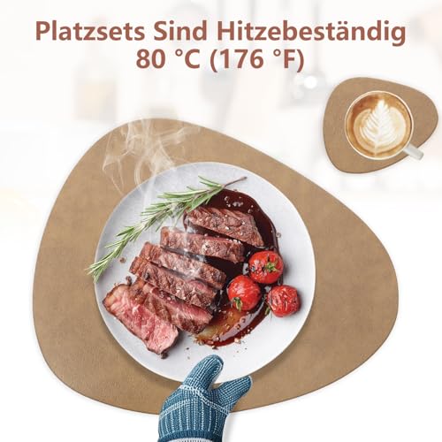 HELI MIAO 6er Set Tischset aus Leder-Imitat，Platzsets abwaschbar und wasserdicht，Platzdeckchen Lederoptik mit Untersetzer… – Ansicht 5