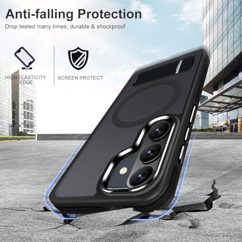 Image of MALEWOLF Stand Case for Samsung Galaxy S26 Compatible with Magsafe, Translucent Magnetic Cover [Military Grade Protection] [Anti-Slip Technology], Color Hybrid Galaxy S26 Phone Case (Black)