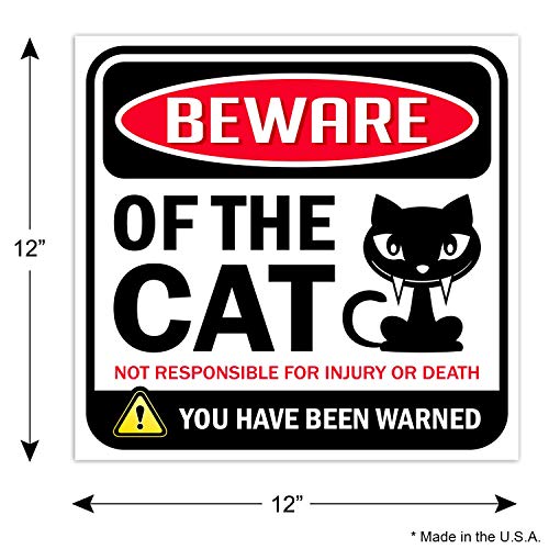 Bigtime Signs Cat Sign - Beware Of Cat - Cat Decor Funny Gag Gifts For Window, Office, Bedroom Decor - Funny Cat Gifts For Indoor Or Outdoor Use - Best Cat Gifts For Cat Lovers And Cat Decorations #TOP2