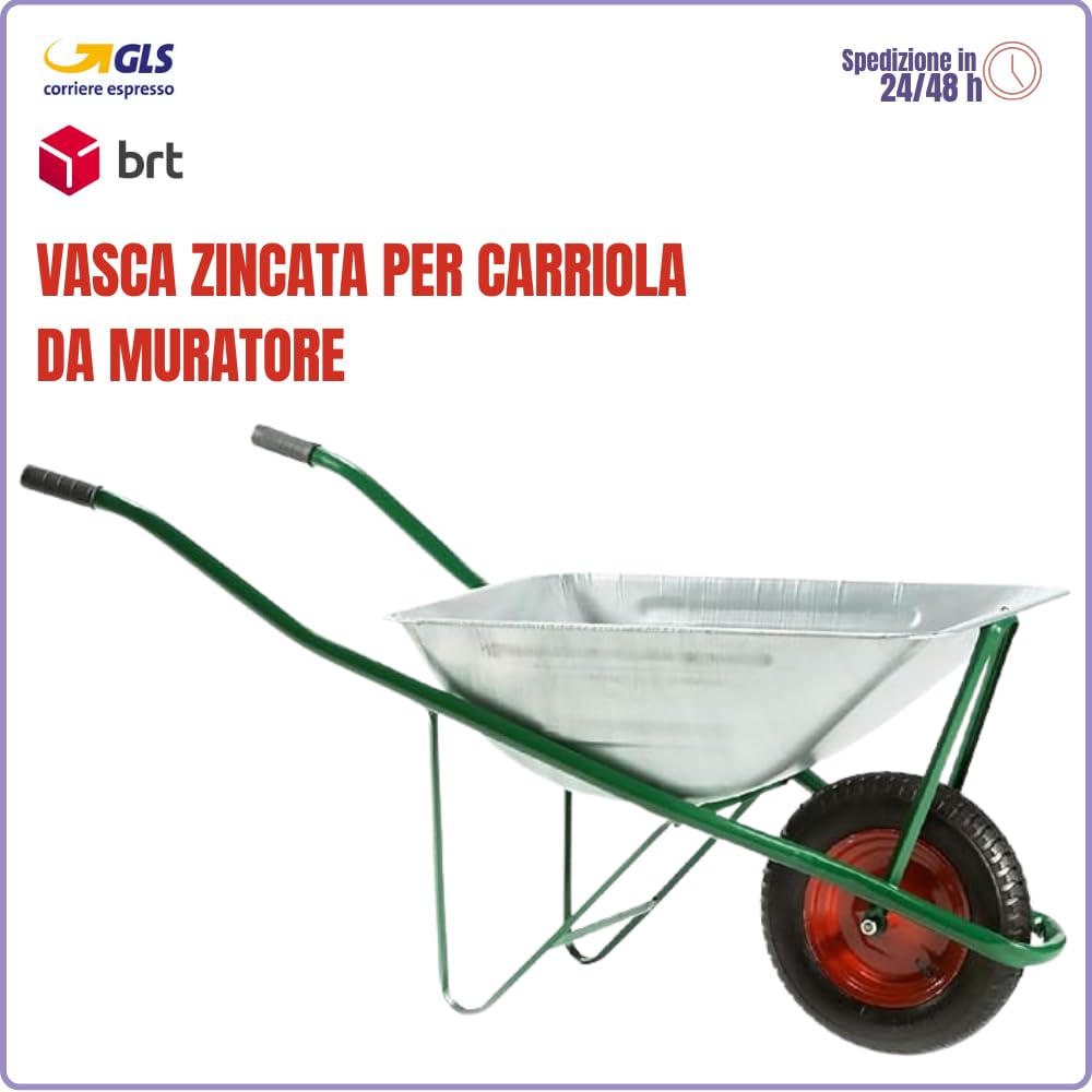 Vasca Zincata per Carriola in Ferro 75 Litri – Ricambio Contenitore in Metallo per Muratore ed Edilizia universale