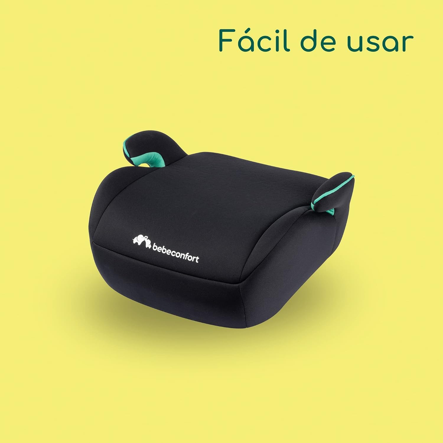 Bebeconfort Manga i-Safe, Asiento Elevador Coche, 6-12 Años, 125-150 cm; Silla Coche, Compacto y Ligero (<1 kg), Fácil Instalación con Cinturón, Acolchado, Tejidos Suaves, Full Black