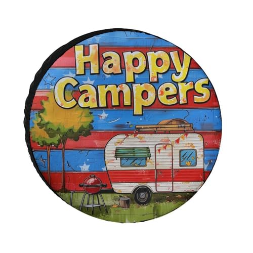 Image of Heavy Duty Spare Tire Cover 14 Inch Happy Campers Camping Wheel Protectors Tyre Covers Weatherproof Wheel Covers Camper Gifts Universal Fit for Trailer SUV Truck Camper Travel Trailer