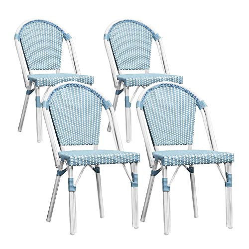Image of PURPLE LEAF Patio Dining Chair Set of 4, Armless, White Finish, Light Blue