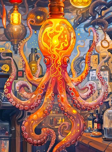 Cross & Glory 1000 Piece Jigsaw Puzzle for Adults | Octopus Alchemy: The Lava Experiment | Marine Ocean Artwork Puzzle | Challenging Brain Teaser | Satin Finish | 20x27 Inches