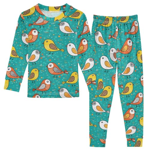 Pajama Sets Long Sleeve Birds on Teal Pattern Soft Comfy Sleepwear 2 Piece PJS 3-8T