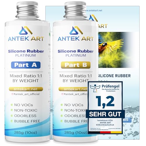 ANTEK ART® Abformsilikon 570g Kit [1:1 mischbar & selbstentlüftend] – flüssiges Silikon zum Gießen inkl. Komponente A+B – Abformmasse für Gießformen (schnell aushärtend & ideal für DIY)