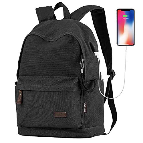 Zaini Zaino Casual, CMXING Backpack Zaino Donna Uomo Scuola Canvas Zaino Unisex Vintage Zaino zaino Tela Sportivo Fitness Viaggio Borsa Tela Zainetto Da Viaggio con Porta di Ricarica USB(Nero)