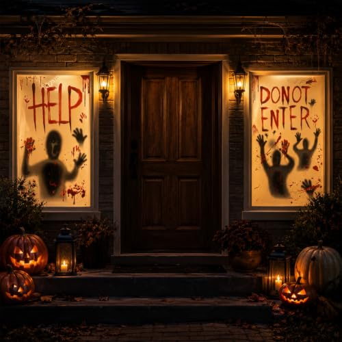 Oeyliz Halloween Giant Bloody Window Posters Windows Clings 2PCS - image 5