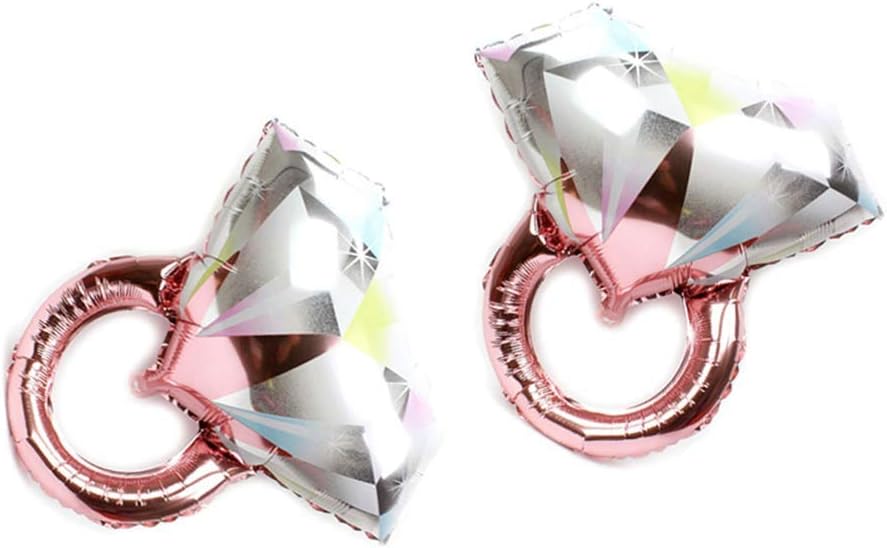 BinaryABC Diamond Ring Foil Balloon,Valentine's Day Wedding Bridal Shower Anniversary Engagement Party Decoration,2Pcs(Rose Gold)