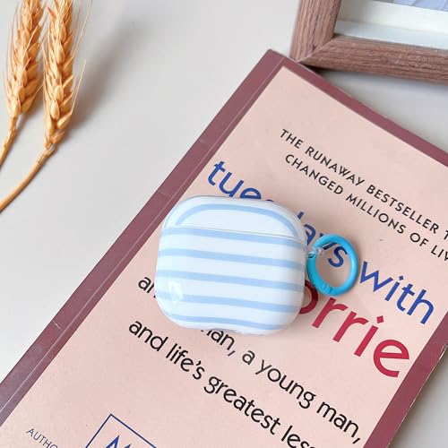 Image of MINSCOSE for AirPods 4 Clear Case,Cute Stripes Aesthetic Pattern Design with Trendy Keychain Ring,Soft TPU Anti-Drop Shockproof Protective Cover with Cleaner Kit for Girls Women-Blue
