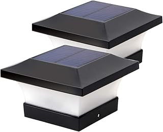 ILIKEPOW Solar LED Post Lights Waterproof Garden Outdoor Cap Lamp for Wooden Posts, Deck, Fence - Daylight White 6000K 2pcs