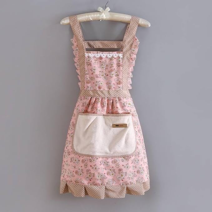 Image of PUJI 1 Pcs Women Kitchen Apron with Hand Wipe Pockts, Big Pocket,Hand-wiping, Waterproof for Cooking Baking,Center Pocket Hand Towel Women and Men (1 Pcs)