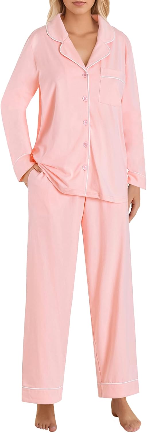 Latuza Women's Petite Size Button Down Pajamas Set Long Sleeve