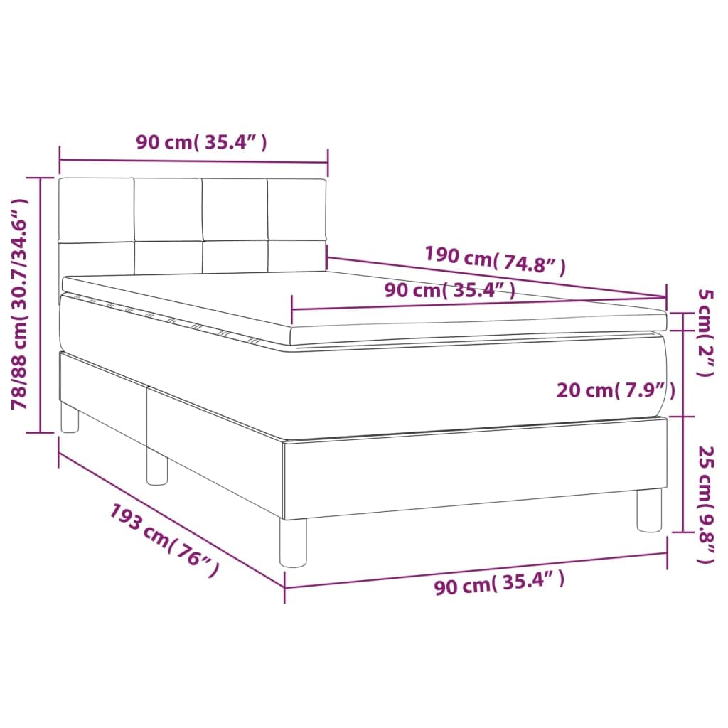 Tkanina z regulowanym zagłówkiem LED 90x190 cm Kremowy | Łóżko kontynentalne z materacem 90x190 cm kremowe tkanina LED zagłówek regulowany sprężyny kieszeniowe