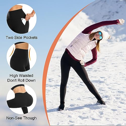 We Fleece 3 Pack Fleece Lined Leggings Women With Pockets -Warm Winter Yoga Pants For Women Thermal Running Workout Leggings Black/Grey/Navy thumb #3