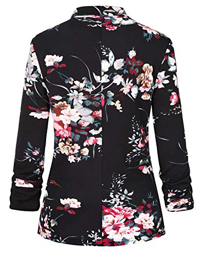 Unifizz Womens Casual Blazers Button Front 3/4 Sleeve Work Office Jackets Casual Work Blazers #Floral-1,Size L# #TOP2