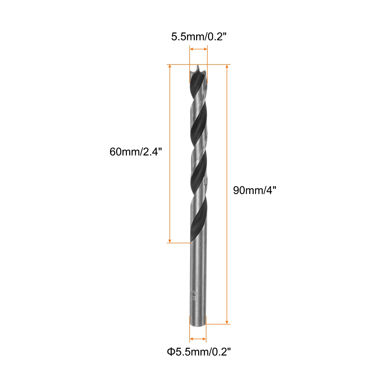 QUARKZMAN Punte Trapano Brad Point 5.5mm(14/64") Dia Punta Dritta Codolo Tondo Punta Brad Metrica 2.4" Profondità Foratura Punta Elicoidale Spirale per Falegname Legno Plastica Gomma