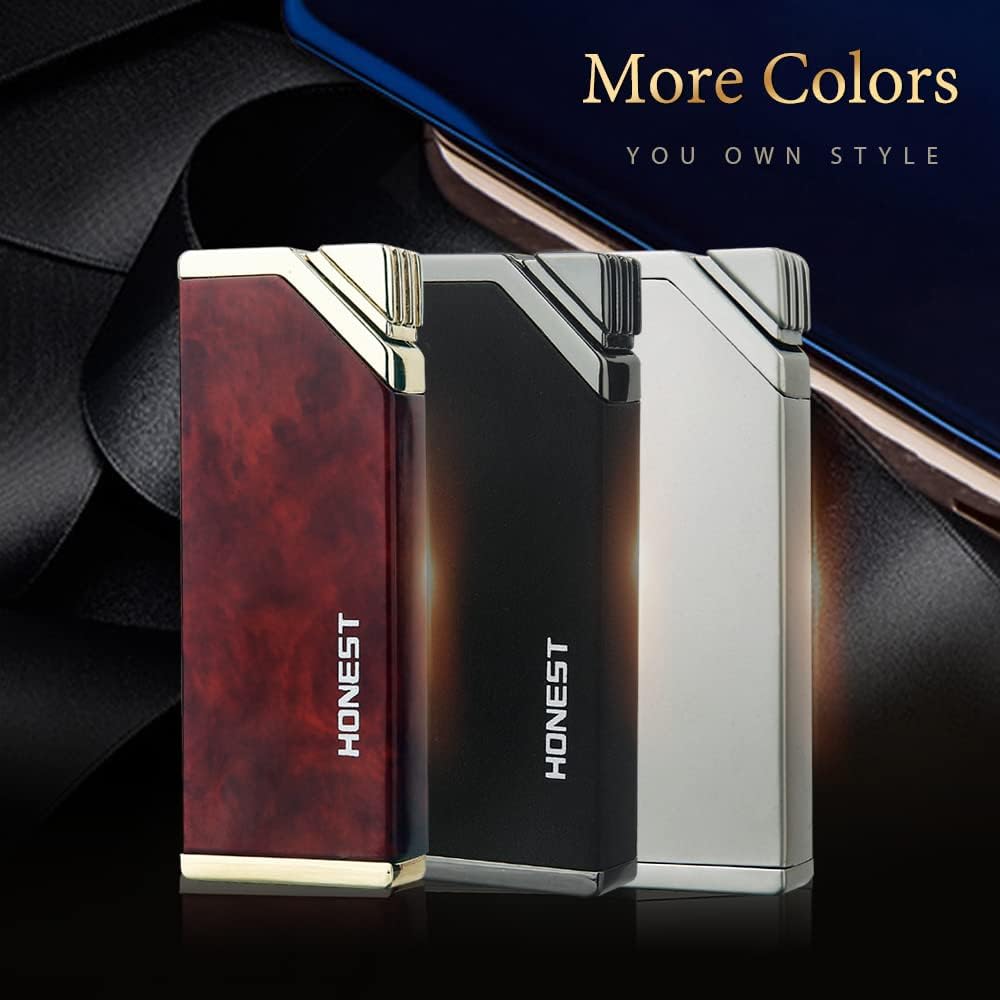 PROMISE Jet Torch Cigar Lighter, Single Flame Windproof Butane Fuel Cigarette Lighter (Brown Grain)