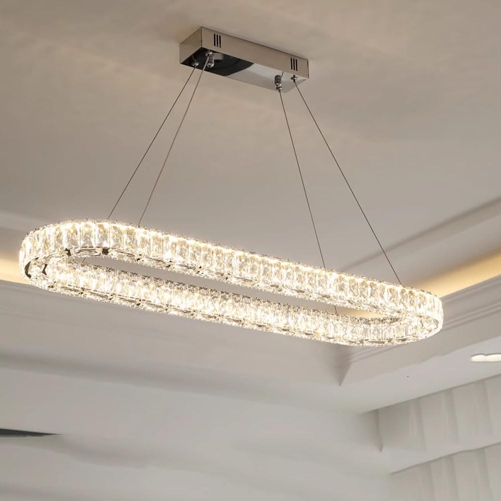 KXEcoLife led light luxury circle staircase grand chandelier, crystal creative lamp, for living room master bedroom dining bedroom,rectangle 90