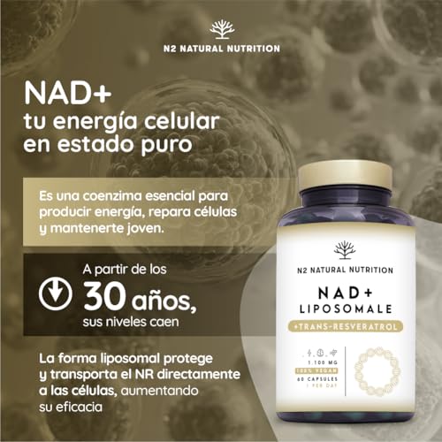 NAD Resveratrol 1100 mg. Fórmula Liposomal con Nicotinamide Riboside, Niacina y Vitamina E, Antiedad, Bienestar Cognitivo, Vitalidad y Salud Celular. N2 Natural Nutrition - imagen 5