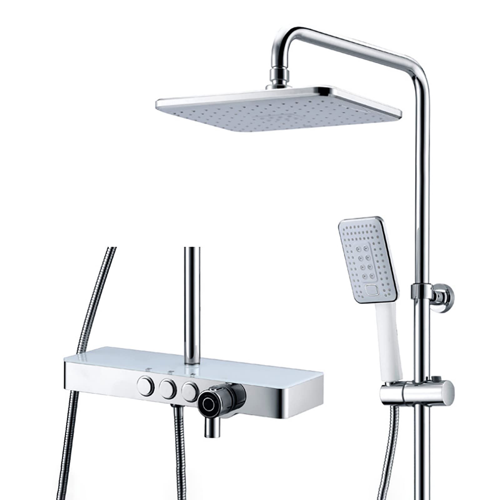 CWCQGH Rain Shower with Shower Head, Shower Faucet Set Wall Mounted Brass Shower Combo Set Single Handle Rain Mixer Shower with Tub Spout, 3 Modes Handheld Shower,Chrome
