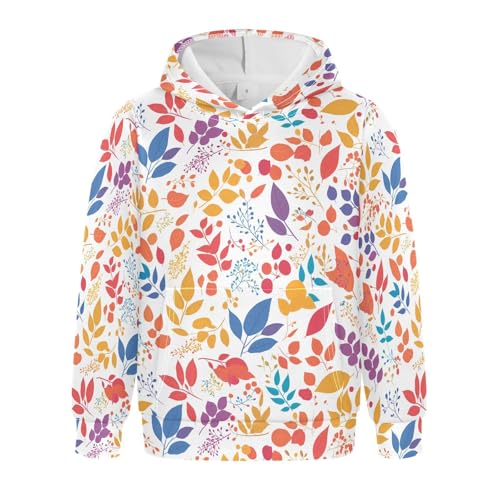 KLL Fall Autumn Transparent Color Leaves Boys And Girls Sweatshirts Fashion Pullover Top Streetwear Kangaroo Pocket