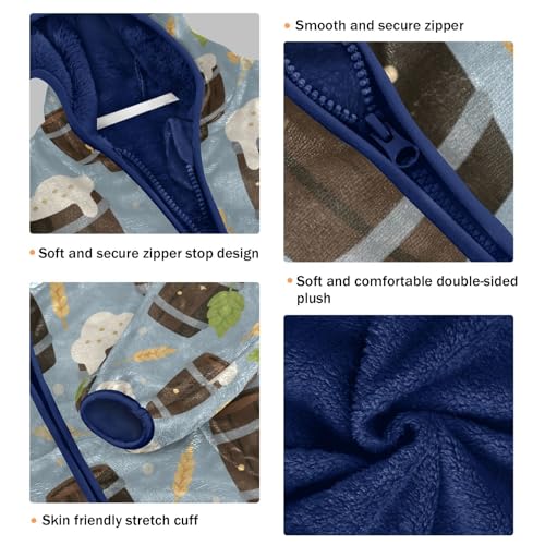 Beer Mugs with Wheat Leaves Toddler Fleece Jacket Girl Boys Hooded Fleece Jacket Coat Warm Outwear Zip-up 3-10T3