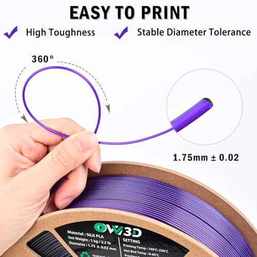Image of OVV3D Silk PLA Filament 1.75mm, Dual Color PLA Filament 3D Printer Filament, Black Purple 3D Printing Filament + /-0.02mm, 1kg Spool /2.2lb