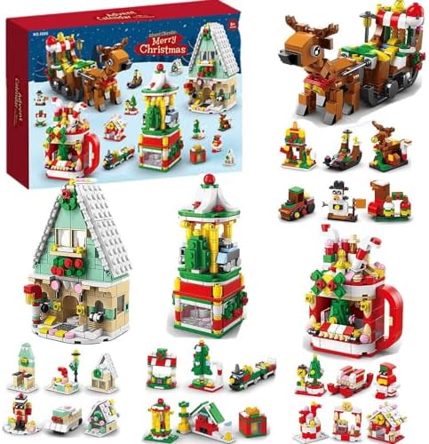 Advent Calendar 2023 Christmas Building Toy Set – 24 Days Countdown Building Block for Kids – Xmas Train Reindeer – Countdown to Christmas Building Kit for Boys Girls – 1099Pcs, 6 in 1, Total 28 Model (Xmas 8886)