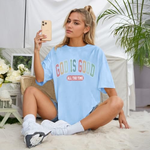 Image of Christian Shirts for Women Oversized God is Good Shirt Religious Jesus Faith Inspirational Tshirt Bible Verse Tee Top