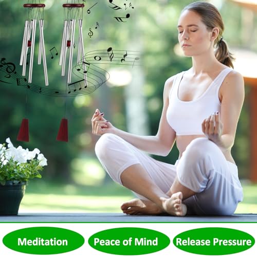 Yahenda 6 Pieces Rustic Wind Chimes 28 Inch Deep Tone Wind Chimes with 6 Aluminum Tubes Memorial Outdoors Soothing Melody for Farmhouse Garden Patio Home Decor (Silver) by Yahenda - Used condition - Image 3