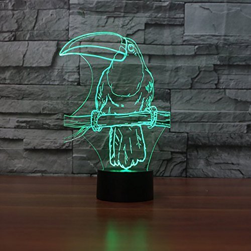 YTDZLTD Illusione Ottica 3D Pappagallo Luce Notturna 16 Colori Mutevoli Telecomando USB Potere Toccare Cambiare Arredamento Lampada LED Lampada da Tavolo Bambini Brithday Natale Regalo
