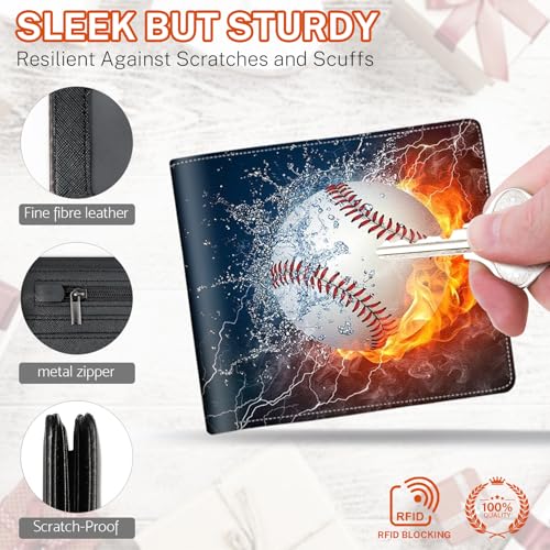 Image of Boys Wallet for Kids, Teen Boy Baseball Wallets 9-12 8-10 8-12, Cool Novelty Leather Bifold Rfid Blocking Purse Coin Pocket Zipper Id Window for Children Men Male Youth Guys Birthday Gifts