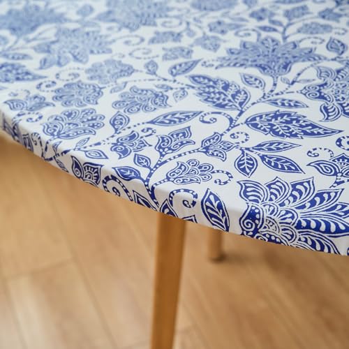 Pioggia Round Vinyl Fitted Tablecloth with Flannel Backing Elastic Table Cloth Waterproof Oil-Proof Plastic Table Cover Best for 37"-44" Round by Pioggia - Image 4