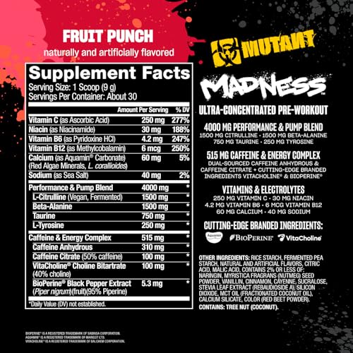 MUTANT Madness | Ultra-Concentrated Pre-Workout Supplement | 360mg Caffeine, 4g Pump & Performance Blend, Beta-Alanine, Energy & Focus | 30 Serving | Fruit Punch - Image 6