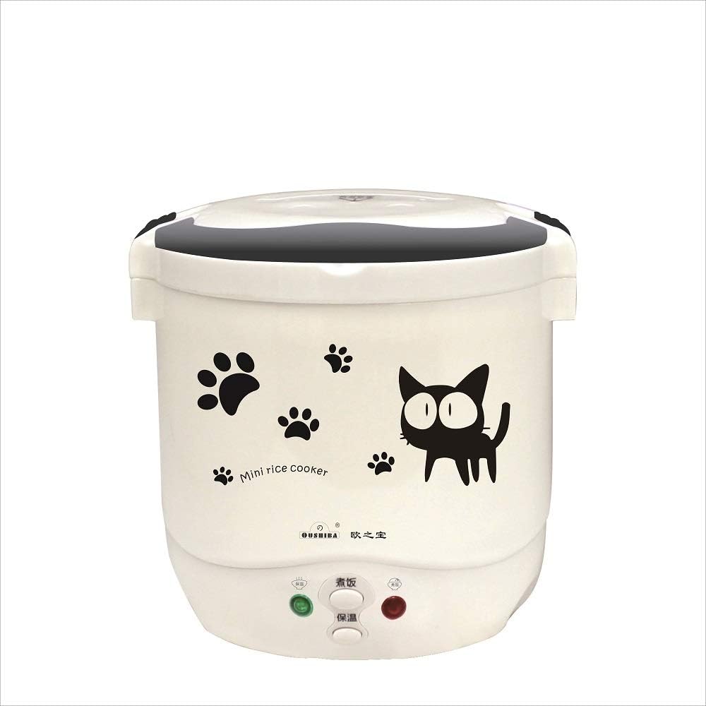 Mini Rice Cooker(1.0 Liter), Cooking, Warming, Heating, with Dish Steam Plate, Mini and Portable Can be Used as Lunch Box (White)