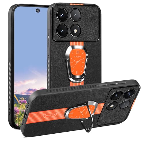 Coque pour Poco X6 Pro en cuir et silicone orange avec anneau