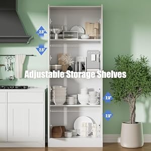 71" Tall Kitchen Pantry Cabinet, 4 Doors Freestanding Cupboard Cabinet, Larder Cupboard with Adjustable Shelves, Kitchen Hutch Cabinet for Kitchen, Dining Room, White 71 Tall Kitchen Pantry Cabinet 4 Doors Freestanding Cupboard Cabinet Larder Cupboard with Adjustable Shelves Kitchen Hutch Cabinet for Kitchen Dining Room White